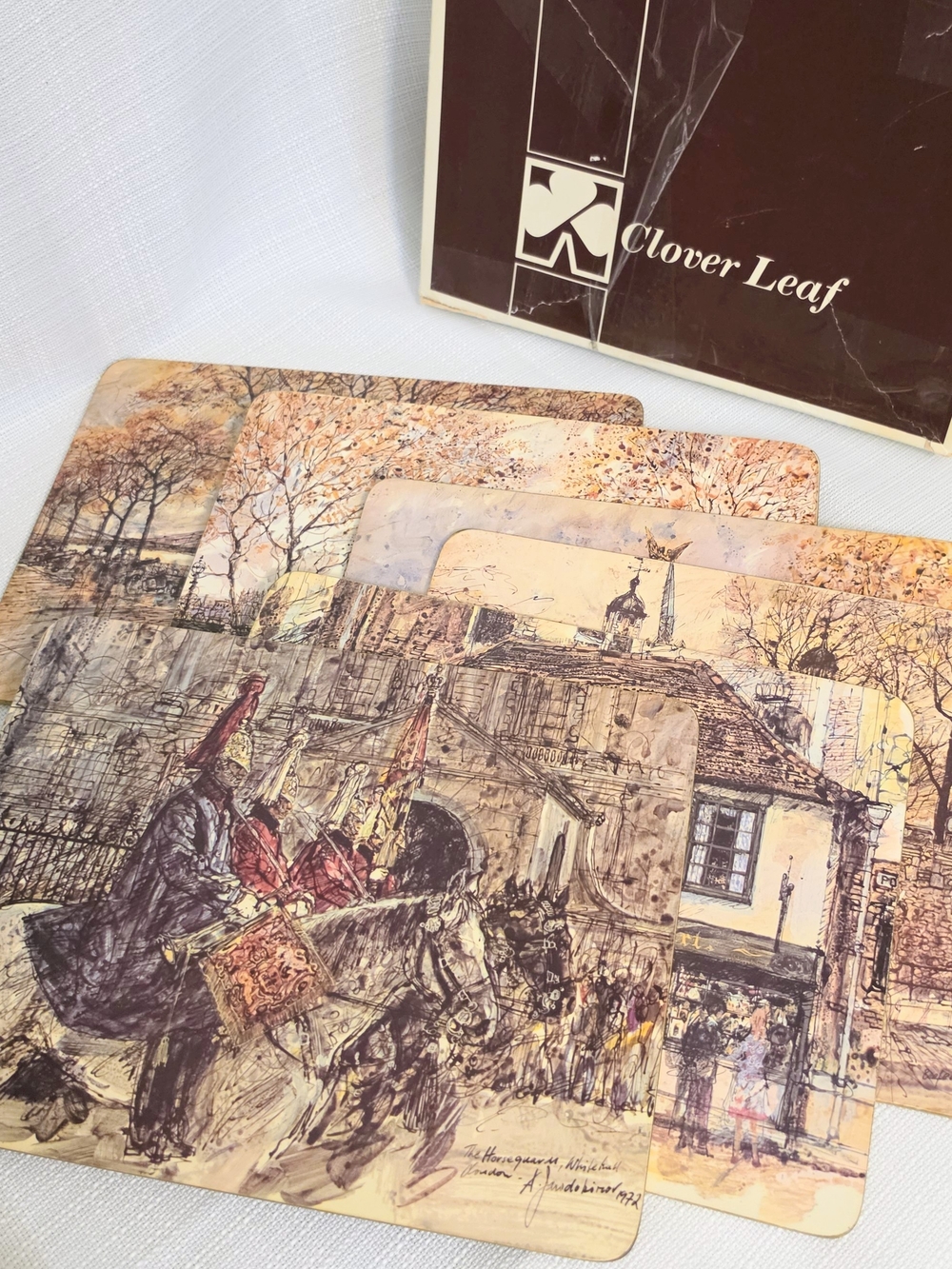 Vtg Clover Leaf London Placemats Cork Back Ole England Historical Landscape